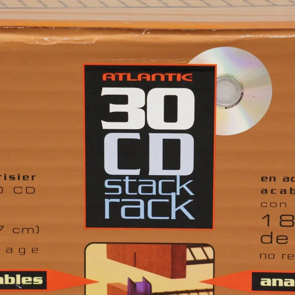 Atlantic 30 CD Stack Rack Model 1322 Black Wire Shelves Wood End Panels VTG